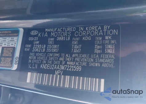 2021 Kia Seltos S из США, поврежденный, VIN KNDEU2AA3M7221599